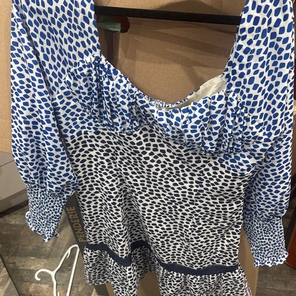 foxiedox Dresses & Skirts - foxiedox Blue and White Printed Ruffle Dress